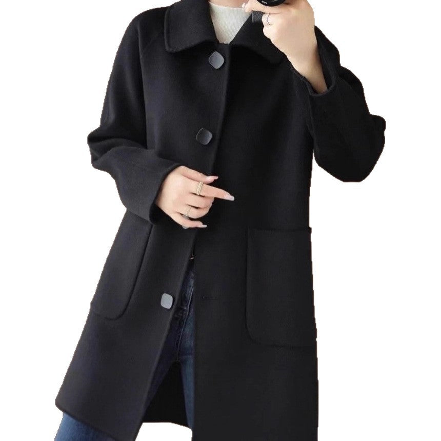 Double Faced Wool Mid Length Doll Collar Slim Fit Flattering Coat